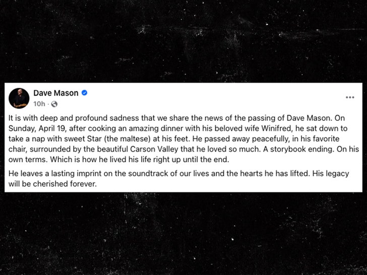 Traffic 공동 창립자 Dave Mason, 79세로 타계